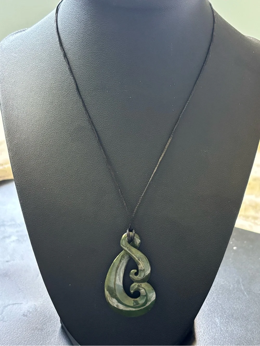 Genuine Green Maori New Zealand Jade Pendant on Black Cord Necklace